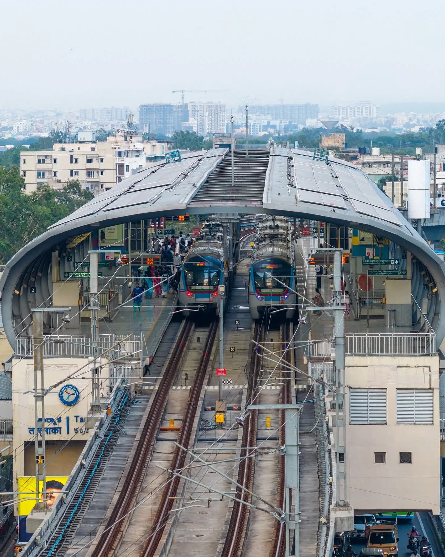 A Hyderabad Metro train approaching Tarnaka station.