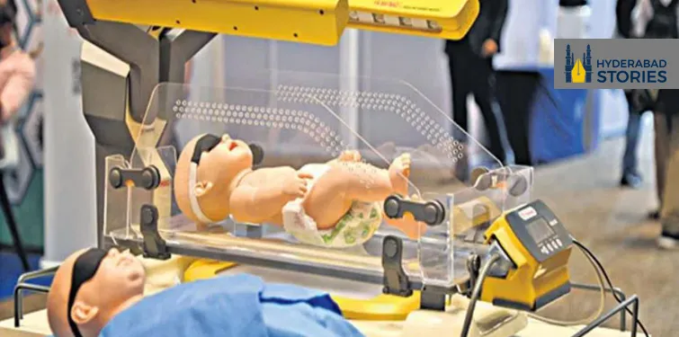 Newborn care mannequins in incubators at an equipment display