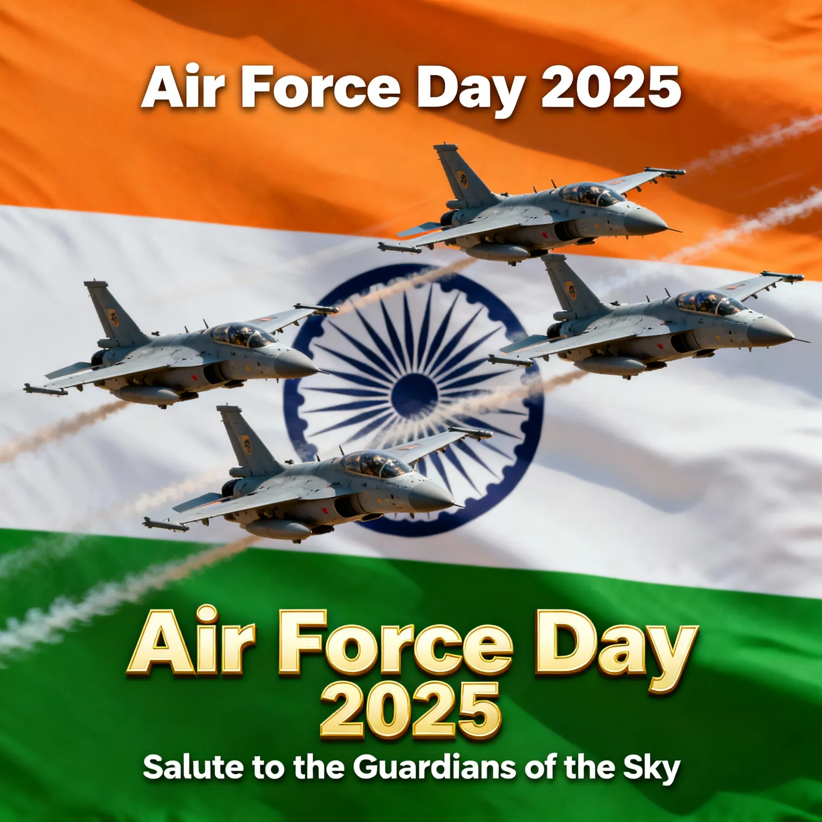 Graphic of fighter jets over the Indian flag marking Air Force Day 2025