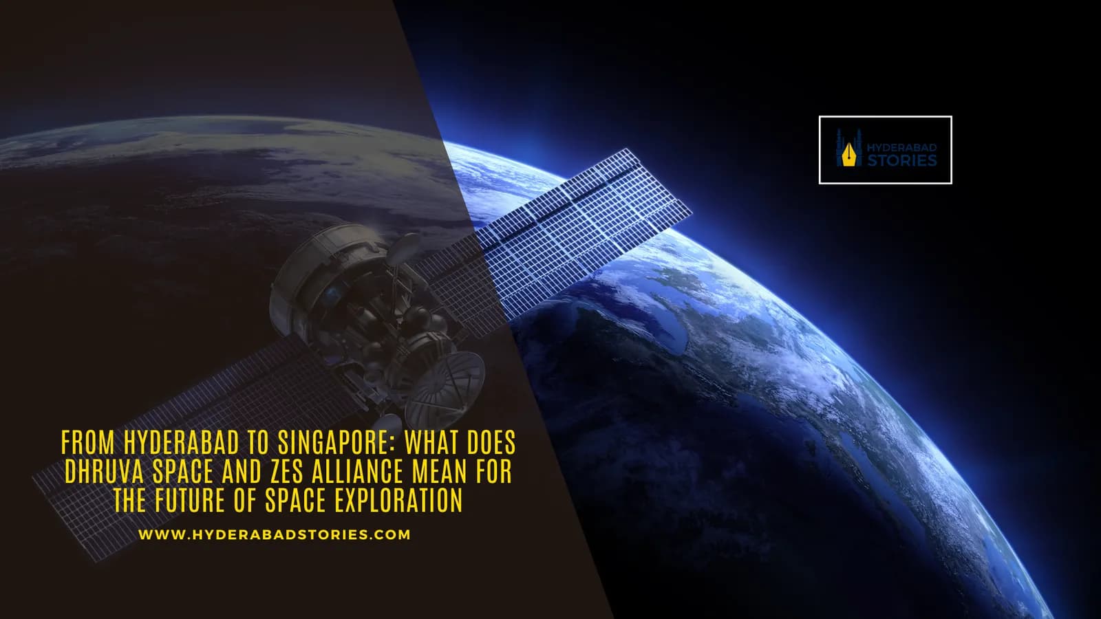 News graphic of a satellite above the curve of the Earth in space