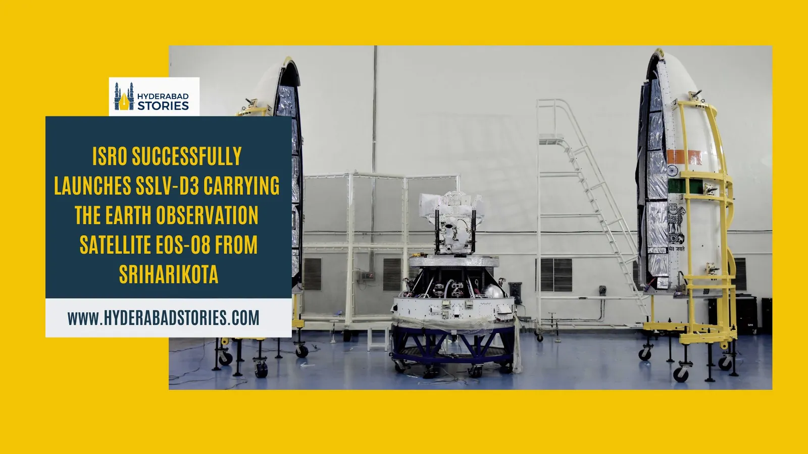 News graphic of a launch vehicle being assembled inside a clean facility