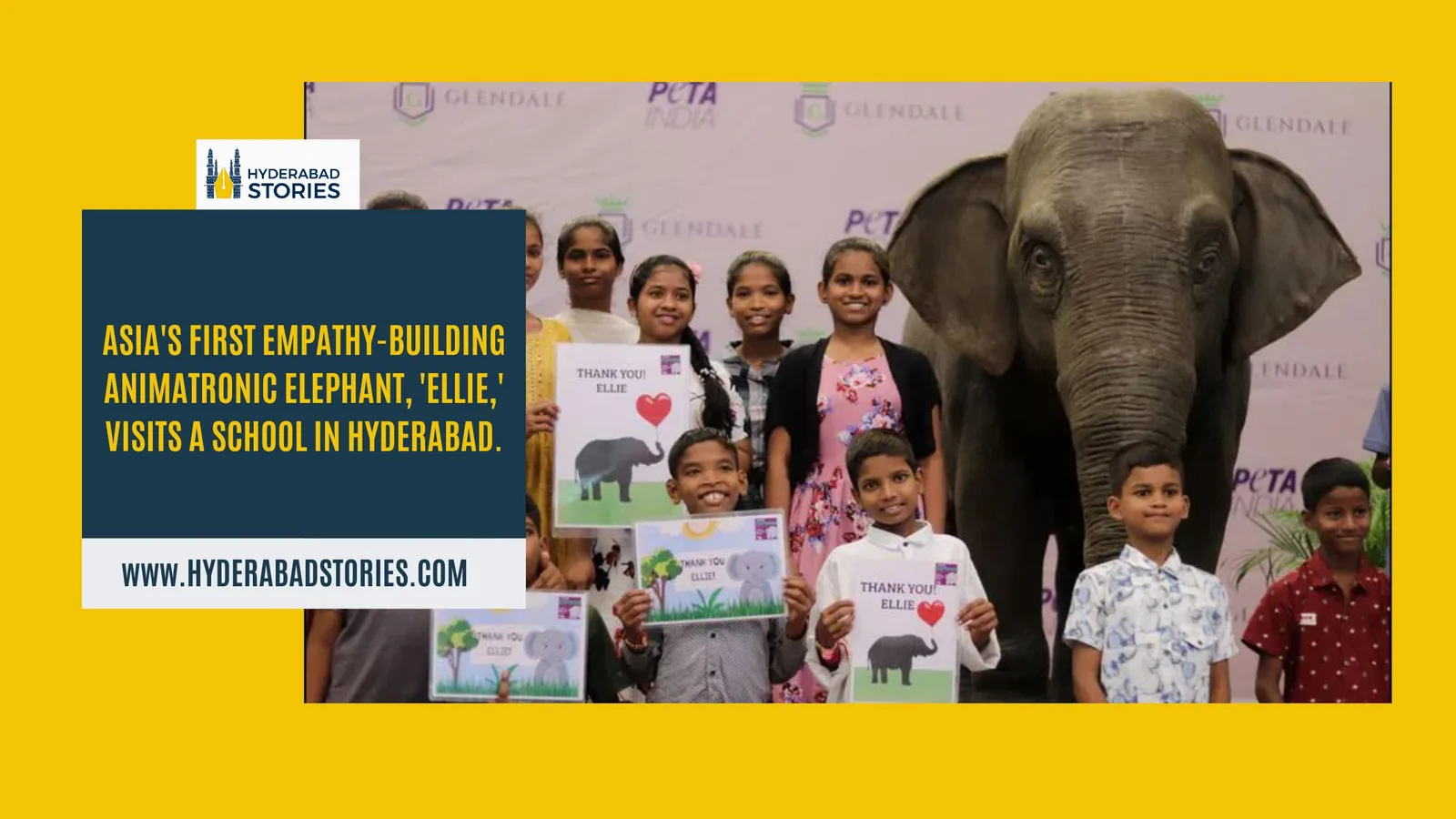 Asia’s first empathy-building animatronic elephant, ’Ellie,’ visits a school in Hyderabad.