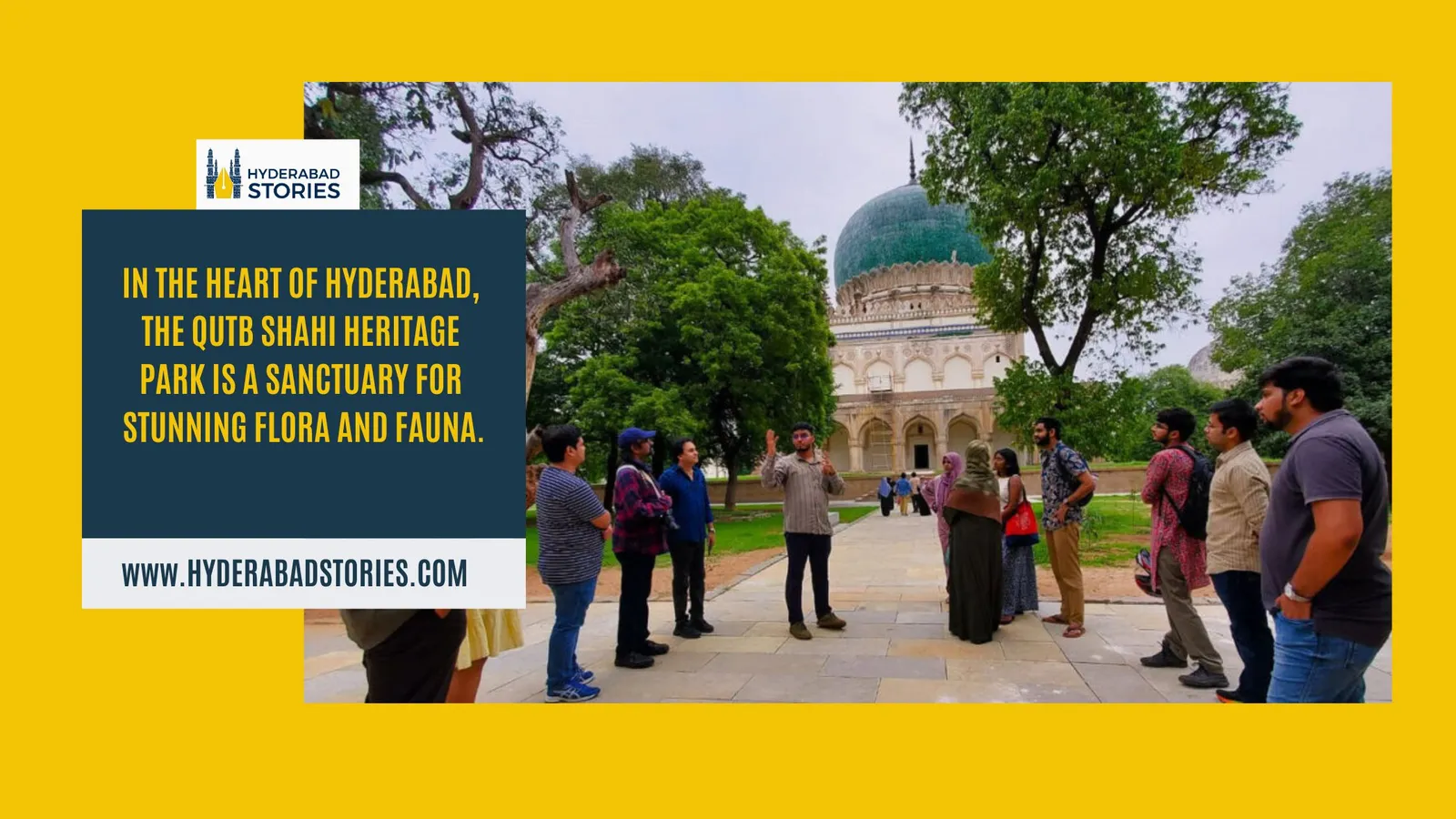 News graphic of visitors walking through a domed heritage monument park