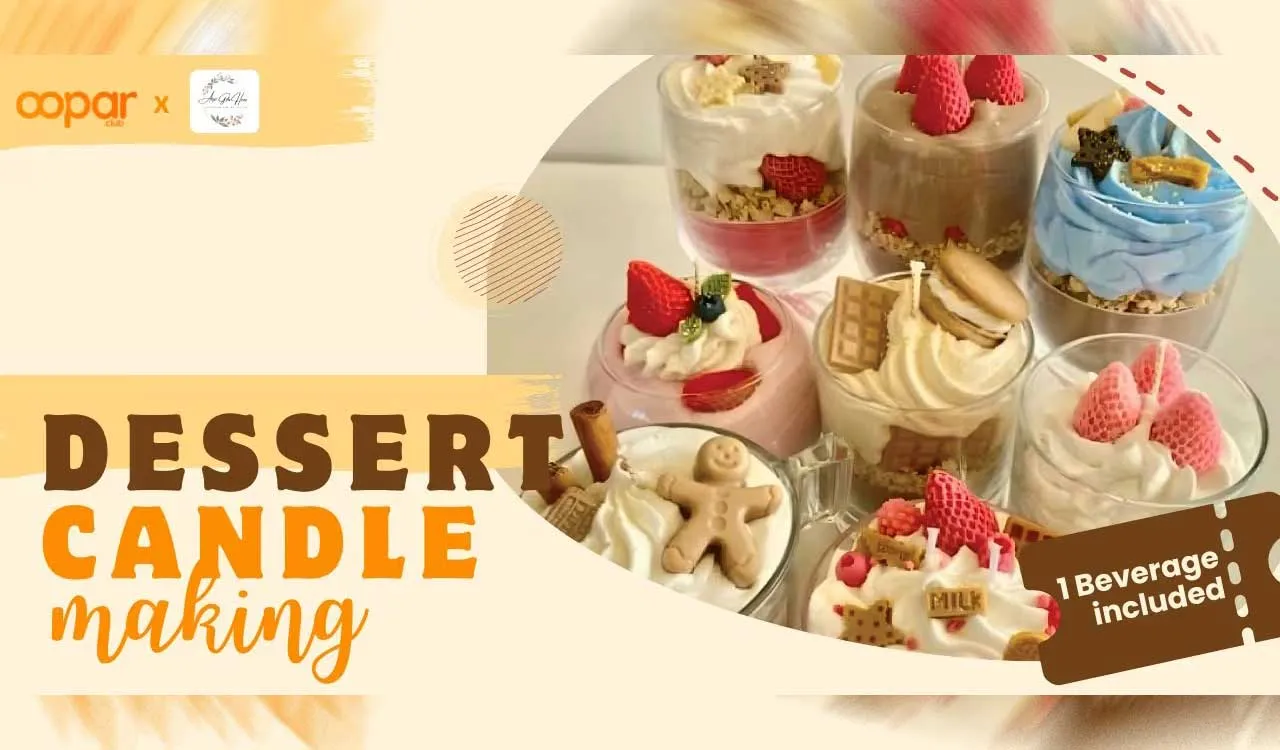 Promotional graphic for a dessert-making workshop with layered desserts