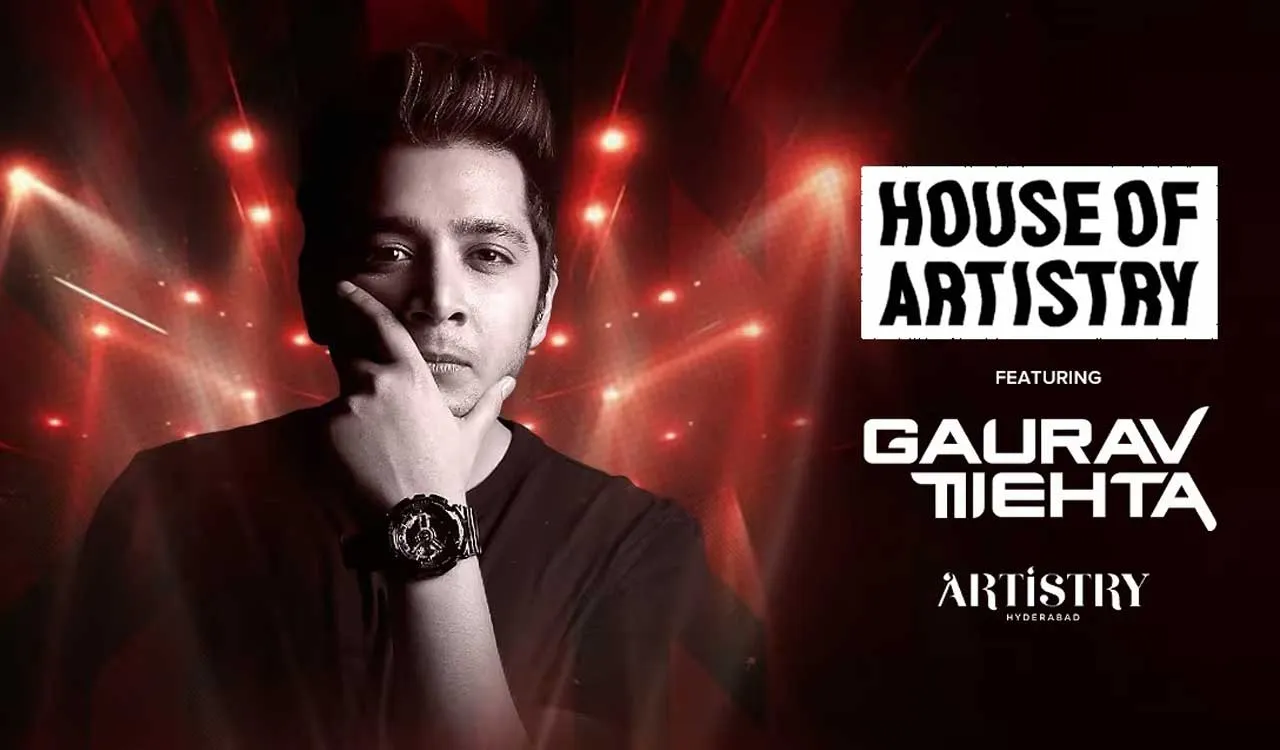 Event poster of a performer against red stage lighting