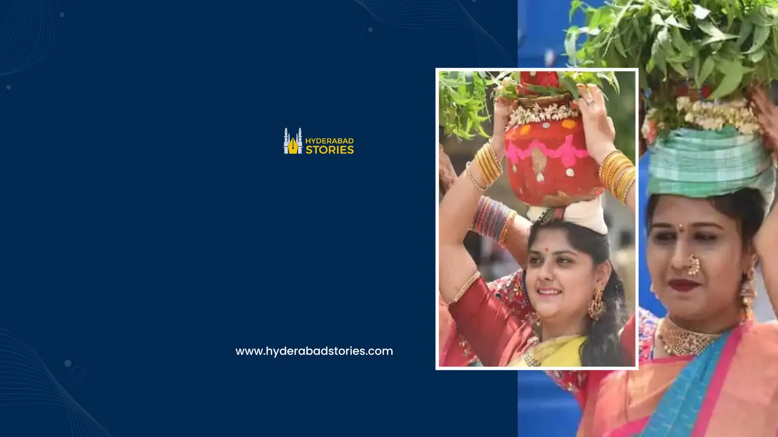 News graphic of two women in traditional dress carrying decorated pots on their heads