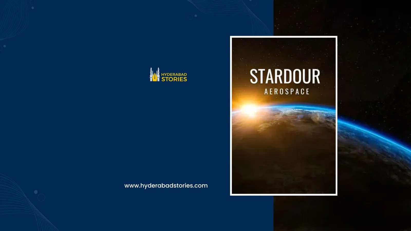News graphic of a sunrise over the curve of the Earth with a company name
