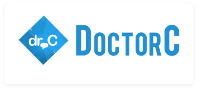 Wordmark logo reading DoctorC beside a blue diamond mark