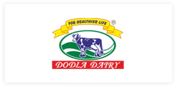 Oval logo with a cow illustration and the words Dodla Dairy