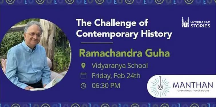 Event poster for a history talk with a portrait of the speaker
