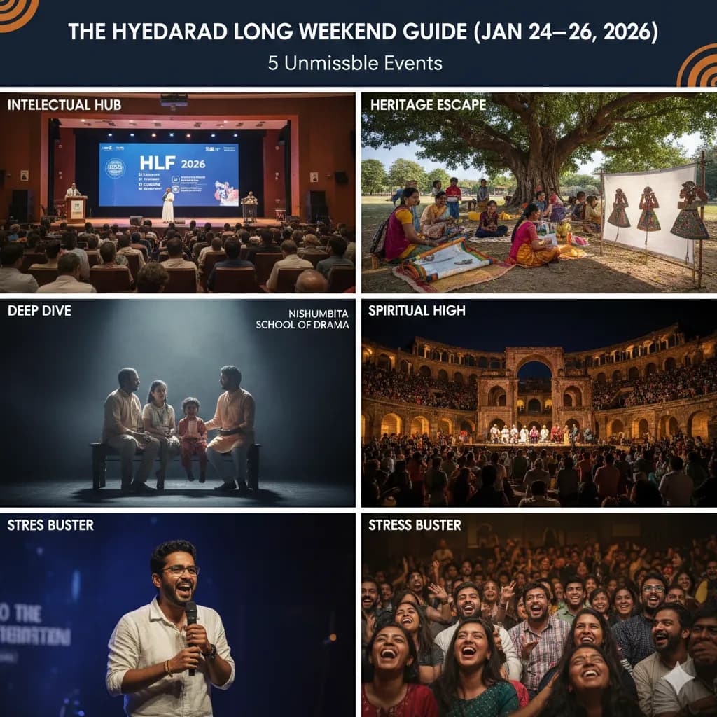 Grid of six photographs promoting weekend events