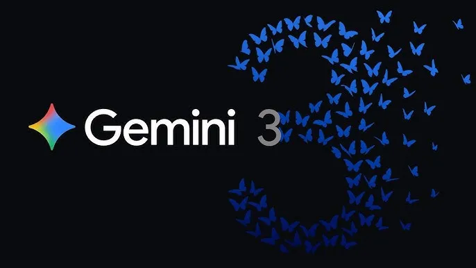 Product graphic with a logo and scattered blue butterflies