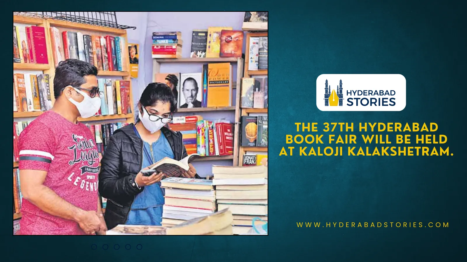 News graphic of two people browsing books at a bookshop