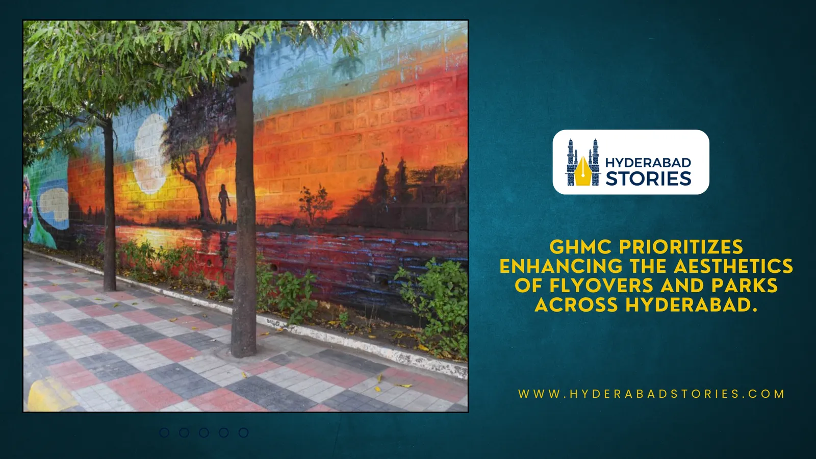 News graphic of a painted mural wall beside a tiled path