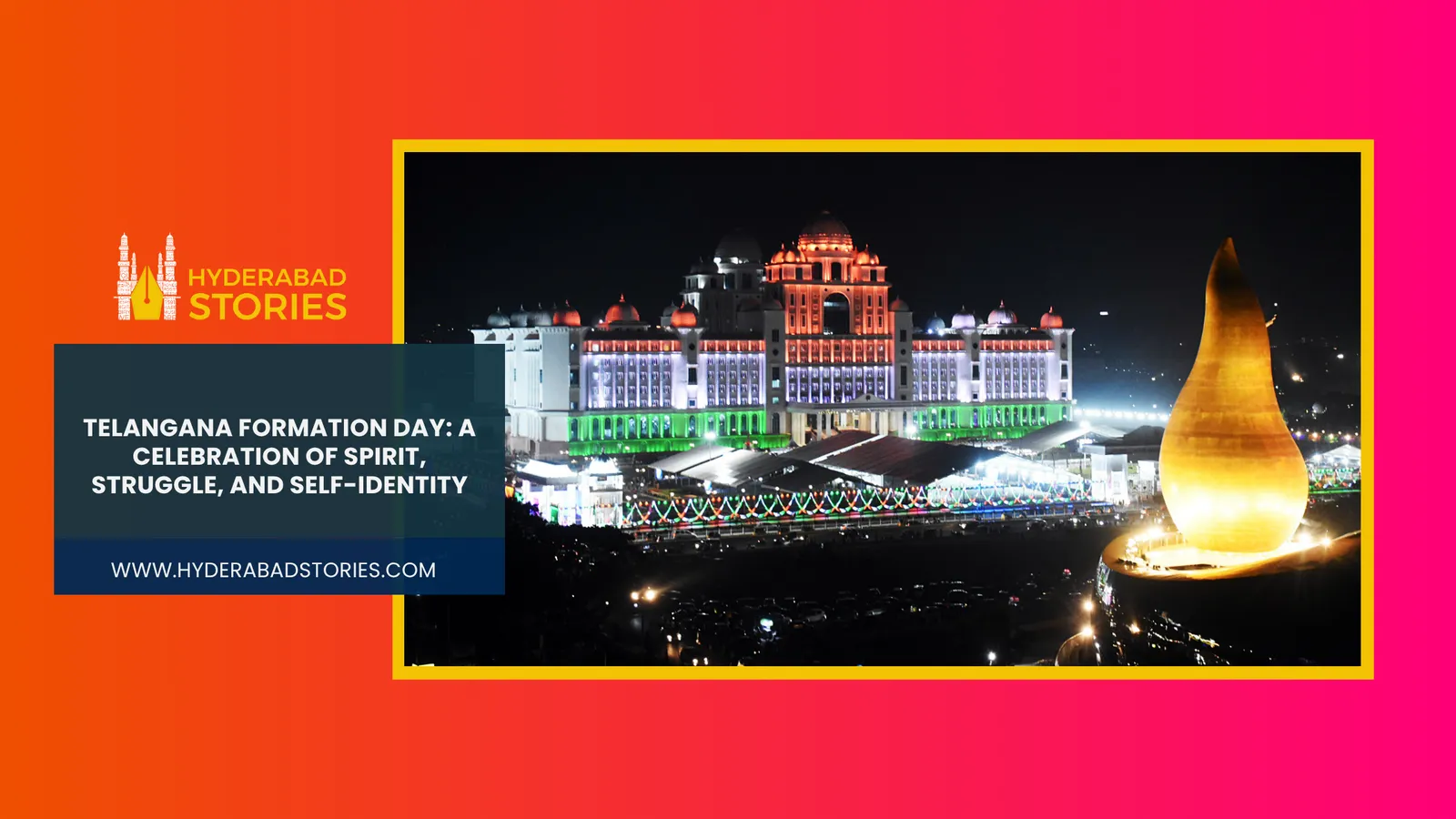 News graphic of a floodlit government building at night