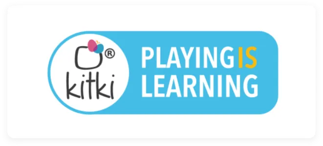 Logo reading kitki beside the line playing is learning