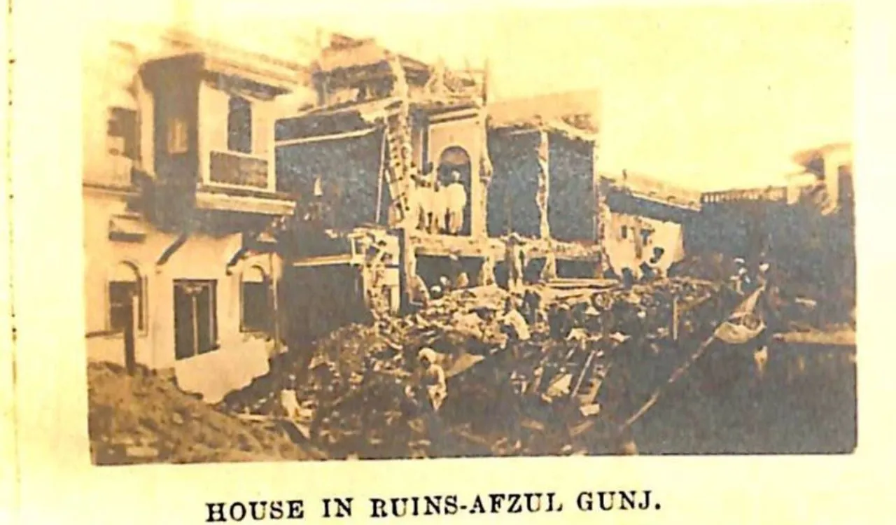 Archival photograph of a ruined house