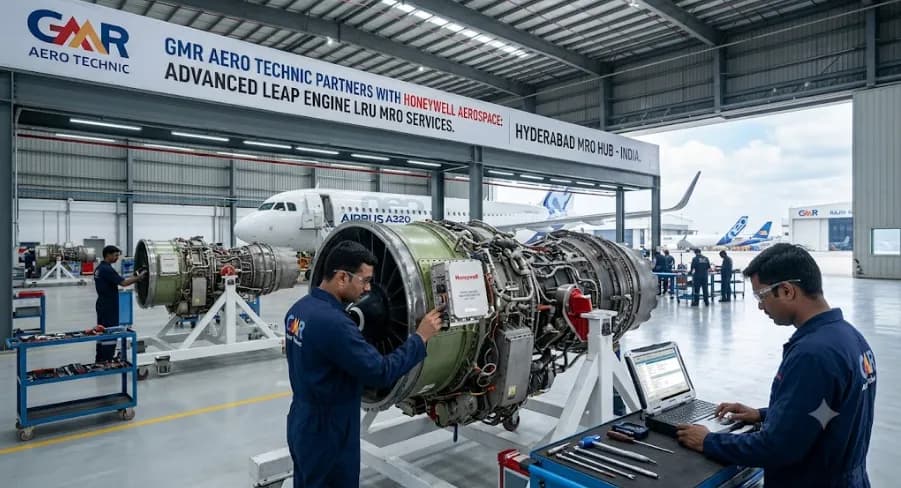 Engineers working on a jet engine in an aircraft maintenance hangar