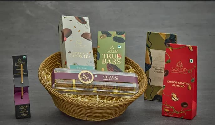Basket of boxed confectionery products