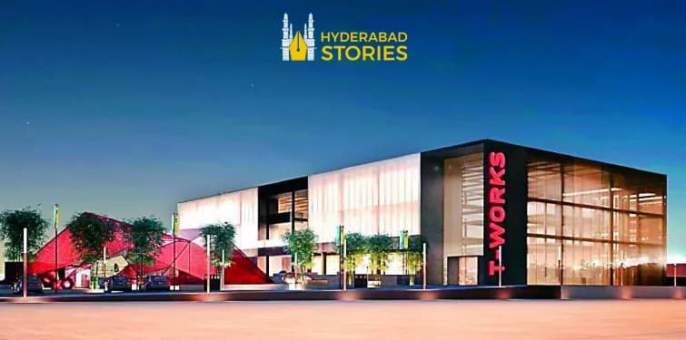 Rendering of a modern building with a red canopy