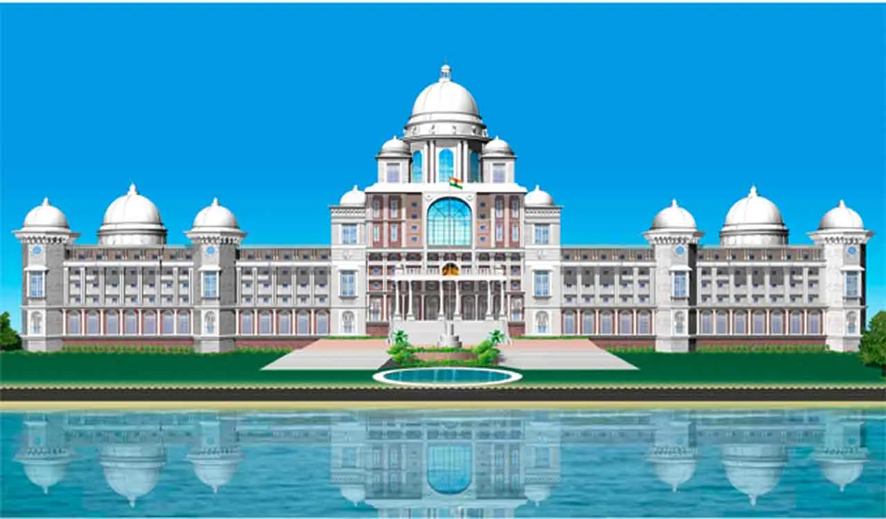Illustration of a domed government building reflected in water