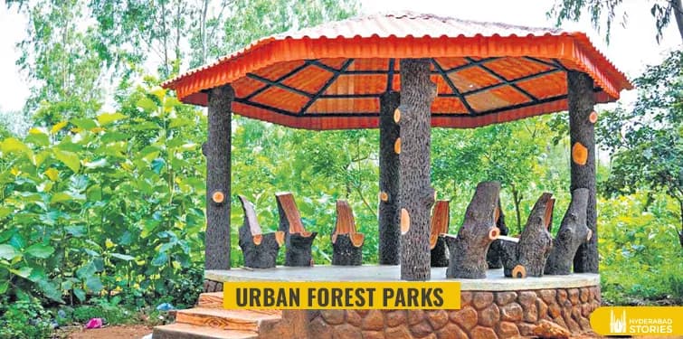 Timber gazebo shelter among green foliage