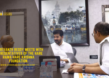 CM Revanth Reddy meets with representatives of the Hare Rama Hare Krishna Foundation.