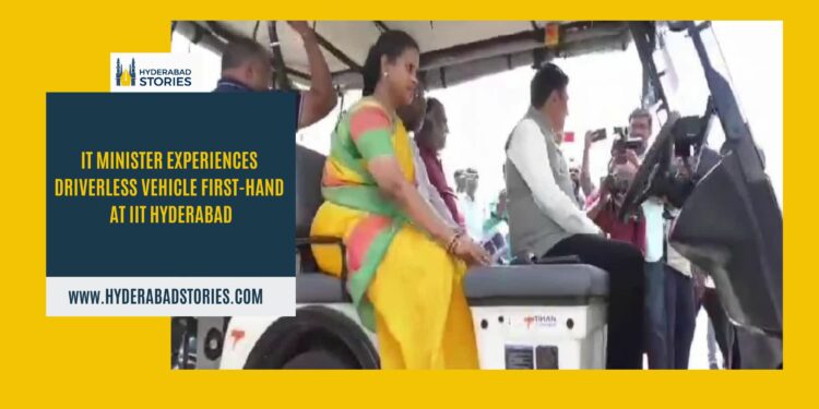 IT Minister experiences driverless vehicle first-hand at IIT Hyderabad.