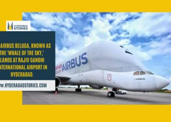 The Airbus Beluga, known as the ‘Whale of the Sky,’ lands at Rajiv Gandhi International Airport in Hyderabad.