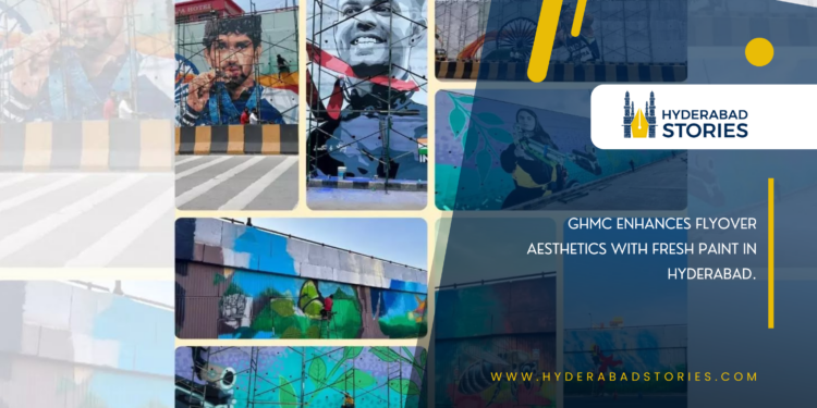 GHMC Enhances Flyover Aesthetics with Fresh Paint in Hyderabad.
